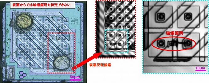 表面からでは破壊箇所を特定できない