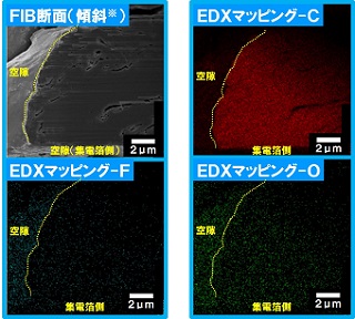 クライオＦＩＢ断面のクライオＳＥＭ-ＥＤＸ分析結果