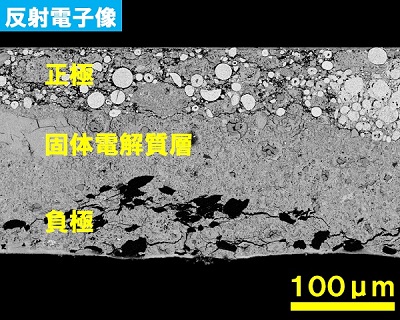 硫化物系全固体電池の断面観察結果